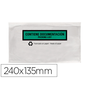 Sobre autoadhesivo q-connect portadocumentos multilingue 240x135 mm sin ventana 100% papel paquete de 100 unidades