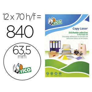 Etiqueta adhesiva tico amarill o fluorescentes permanente fsclaser/inkjet/fotocopia redonda63,5 mm caja de 840 unidades