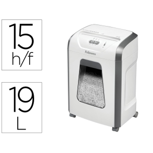 Destructora de documentos fellowes 15c capacidad 15h seguridad p4 grapas clips y tarjetas papelera 19 l