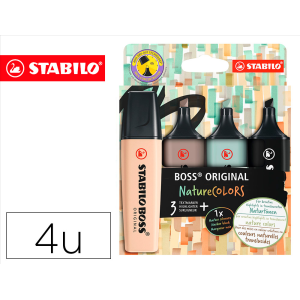 Rotulador stabilo boss pastel fluorescente 70 nature colors estuche de 4 unidades colores surtidos