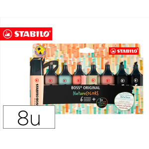 Rotulador stabilo boss pastel fluorescente 70 nature colors estuche de 8 unidades colores surtidos