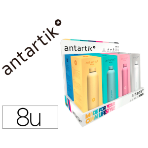 Botella antartik isotermica acero inoxidable libre de bpa 750ml expositor con 8 botellas