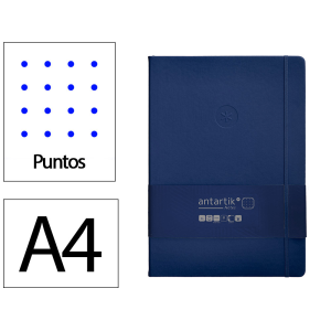 Cuaderno con gomilla antartik notes tapa dura a4 hojas puntos azul marino 100 hojas 80 gr fsc