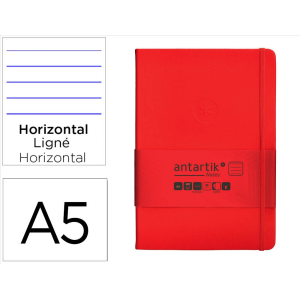 Cuaderno con gomilla antartik notes tapa dura a5 hojas rayas rojo 100 hojas 80 gr fsc