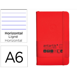 Cuaderno con gomilla antartik notes tapa dura a6 hojas rayas rojo 100 hojas 80 gr fsc