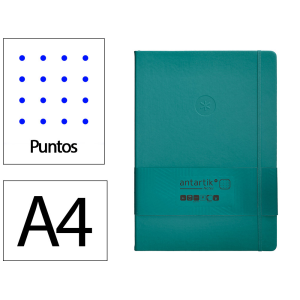 Cuaderno con gomilla antartik notes tapa dura a4 hojas puntos verde aguamarina 100 hojas 80 gr fsc