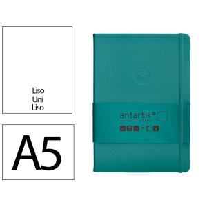 Cuaderno con gomilla antartik notes tapa dura a5 hojas lisas verde aguamarina 100 hojas 80 gr fsc