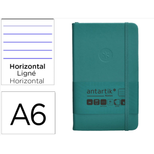 Cuaderno con gomilla antartik notes tapa dura a6 hojas rayas verde aguamarina 100 hojas 80 gr fsc