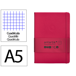 Cuaderno con gomilla antartik notes tapa dura a5 hojas cuadricula burdeos 100 hojas 80 gr fsc