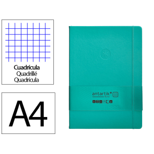 Cuaderno con gomilla antartik notes tapa dura a4 hojas cuadricula turquesa 100 hojas 80 gr fsc