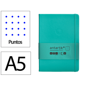 Cuaderno con gomilla antartik notes tapa dura a5 hojas puntos turquesa 100 hojas 80 gr fsc