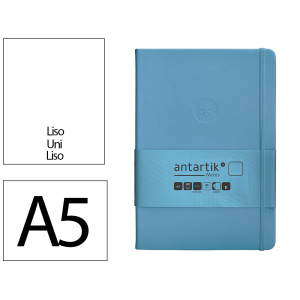 Cuaderno con gomilla antartik notes tapa dura a5 hojas lisas azul claro 100 hojas 80 gr fsc