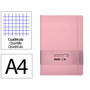 Cuaderno con gomilla antartik notes tapa dura a4 hojas cuadricula rosa pastel 100 hojas 80 gr fsc