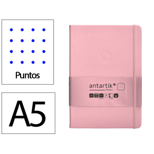 Cuaderno con gomilla antartik notes tapa dura a5 hojas puntos rosa pastel 100 hojas 80 gr fsc