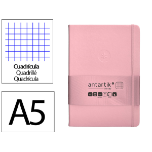 Cuaderno con gomilla antartik notes tapa dura a5 hojas cuadricula rosa pastel 100 hojas 80 gr fsc