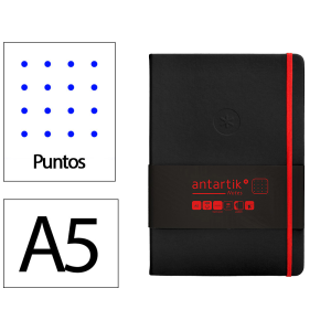 Cuaderno con gomilla antartik notes tapa dura a5 hojas puntos negro y rojo 100 hojas 80 gr fsc