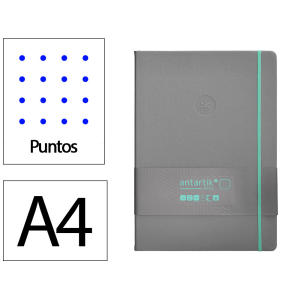 Cuaderno con gomilla antartik notes tapa dura a4 hojas puntos gris y turquesa 100 hojas 80 gr fsc