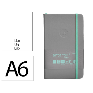Cuaderno con gomilla antartik notes tapa dura a6 hojas lisas gris y turquesa 100 hojas 80 gr fsc