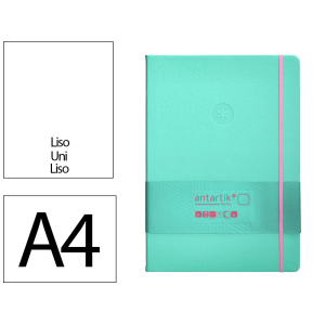 Cuaderno con gomilla antartik notes tapa dura a4 hojas lisas rosa y turquesa 100 hojas 80 gr fsc