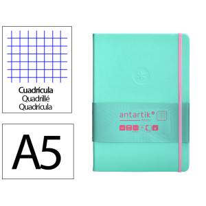 Cuaderno con gomilla antartik notes tapa dura a5 hojas cuadricula rosa y turquesa 100 hojas 80 gr fsc