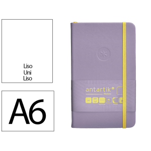 Cuaderno con gomilla antartik notes tapa dura a6 hojas lisas morado y amarillo 100 hojas 80 gr fsc