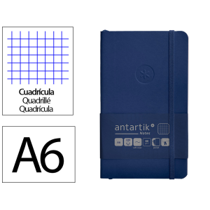Cuaderno con gomilla antartik notes tapa blanda a6 cuadricula azul marino 100 hojas 80 gr fsc
