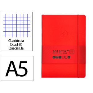 Cuaderno con gomilla antartik notes tapa blanda a5 hojas cuadricula rojo 80 hojas 80 gr fsc