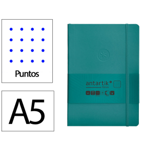 Cuaderno con gomilla antartik notes tapa blanda a5 hojas puntos verde aguamarina 80 hojas 80 gr fsc
