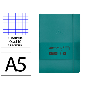 Cuaderno con gomilla antartik notes tapa blanda a5 hojas cuadricula verde aguamarina 80 hojas 80 gr fsc