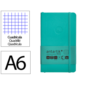 Cuaderno con gomilla antartik notes tapa blanda a6 cuadricula turquesa 100 hojas 80 gr fsc