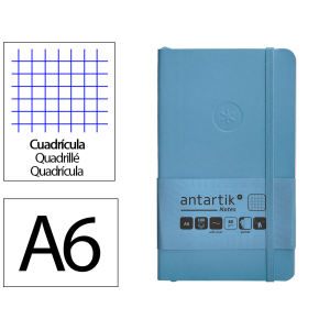 Cuaderno con gomilla antartik notes tapa blanda a6 cuadricula azul claro 100 hojas 80 gr fsc