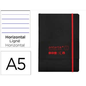 Cuaderno con gomilla antartik notes tapa blanda a5 hojas rayas negro y rojo 80 hojas 80 gr fsc