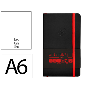 Cuaderno con gomilla antartik notes tapa blanda a6 hojas lisas negro y rojo 100 hojas 80 gr fsc