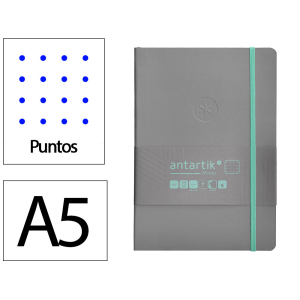 Cuaderno con gomilla antartik notes tapa blanda a5 hojas puntos gris y turquesa 80 hojas 80 gr fsc