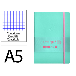 Cuaderno con gomilla antartik notes tapa blanda a5 hojas cuadricula rosa y turquesa 80 hojas 80 gr fsc