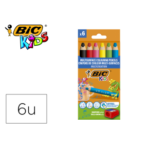 Lapices de colores bic multisuperficies triangulares mina borrable caja de 6 unidades colores surtidos +