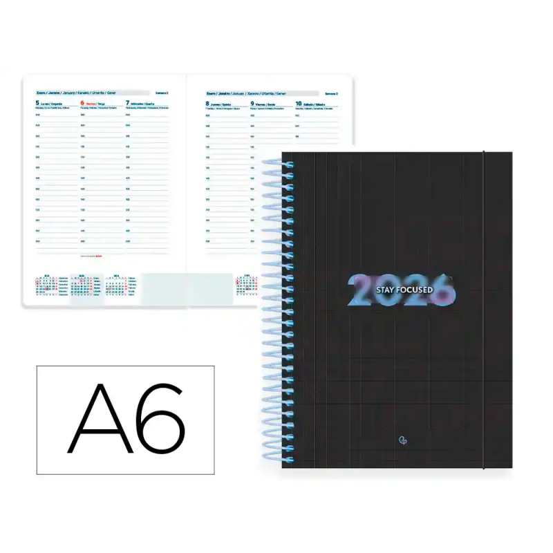 Agenda espiral liderpapel kimolos a6 2026 semana vista focus papel 70 gr fsc