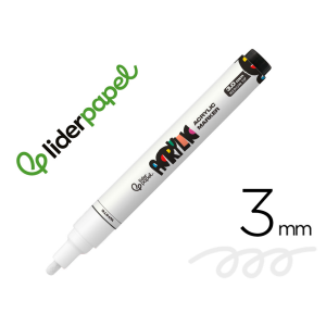 Rotulador liderpapel acrylic base agua todo tipo de superficie punta redonda 3 mm blanco