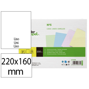 Tarjeta liderpapel para estudiar lisa cartulina de colores 170gr 160x220mm paquete de 200 unidades