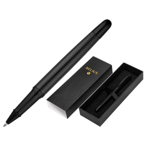 Boligrafo belius neptuno aluminio textura wavy color negro tinta azul caja de diseño