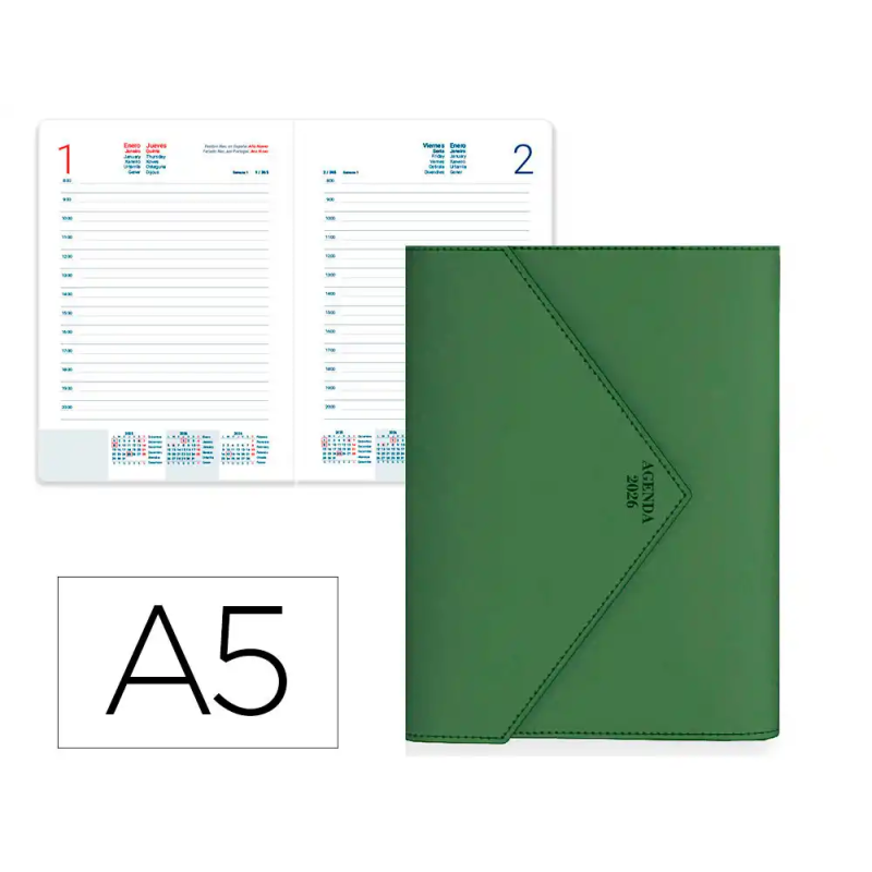 Agenda encuadernada liderpapel psara a5 2026 dia pagina verde papel 70 gr fsc