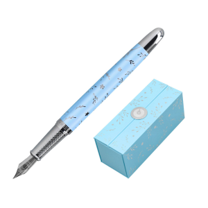 Pluma belius bella aluminio color azul celeste diseño plateado relieve tinta azul caja de diseño