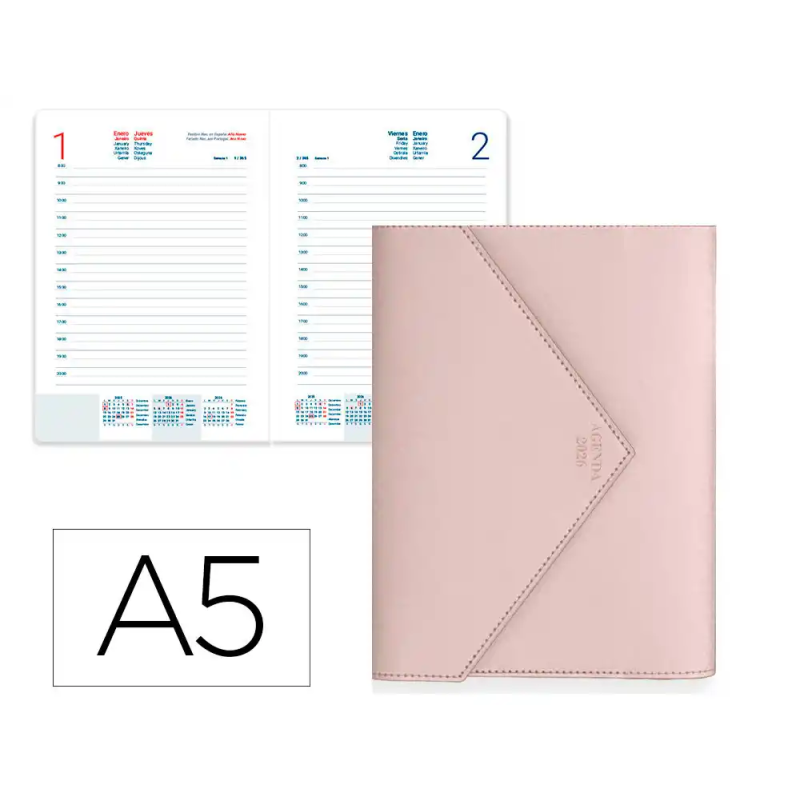 Agenda encuadernada liderpapel psara a5 2026 dia pagina gris papel 70 gr fsc