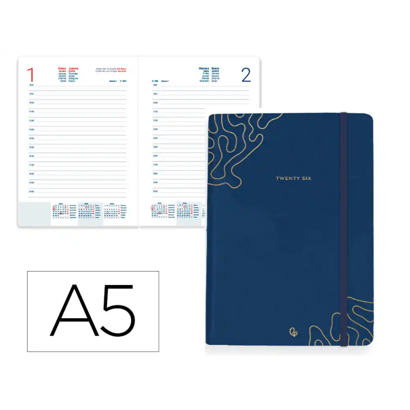 Agenda encuadernada liderpapel efira a5 2026 dia pagina azul papel 70 gr fsc