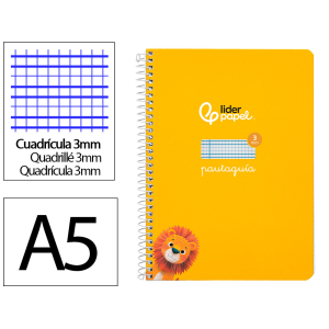 Cuaderno espiral liderpapel a5 pautaguia tapa dura 80h 90gr cuadro pautado 3mm color amarillo