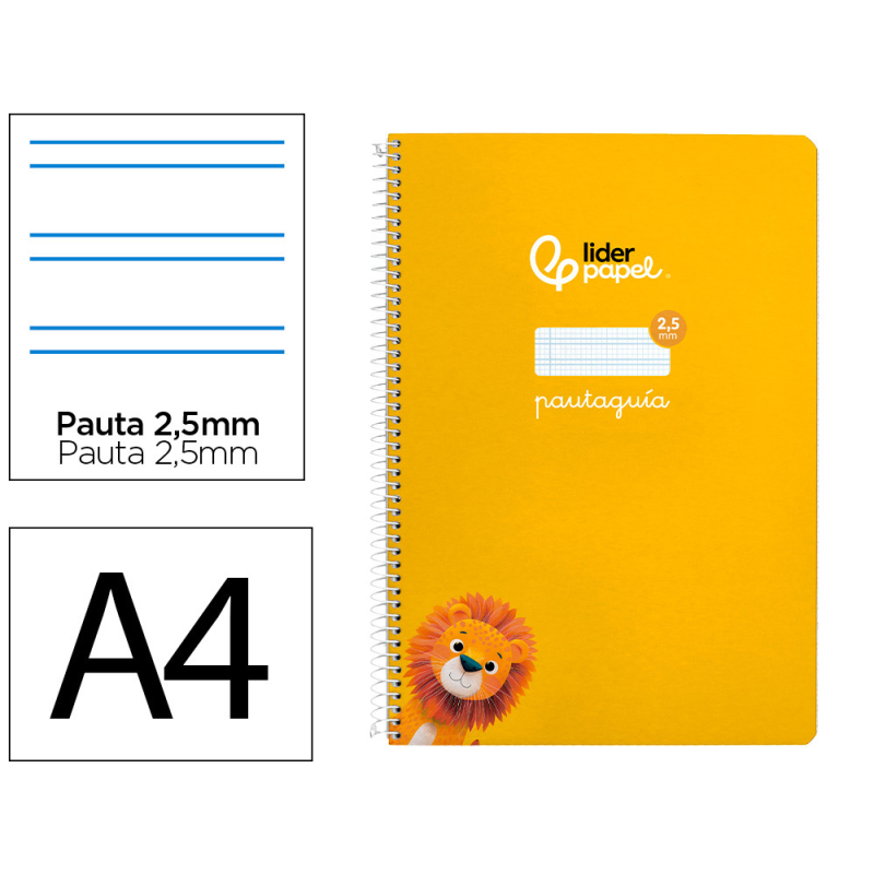 Cuaderno espiral liderpapel a4 pautaguia tapa blanda 80h 75gr cuadro pautado 2,5mm color amarillo