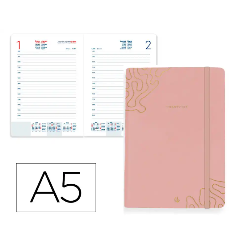 Agenda encuadernada liderpapel efira a5 2026 dia pagina rosa nude2 papel 70 gr fsc