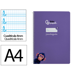 Cuaderno espiral liderpapel a4 pautaguia tapa blanda 80h 75gr cuadro pautado 4mm color lila