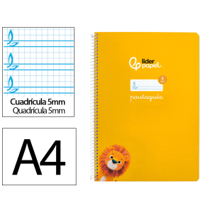 Cuaderno espiral liderpapel a4 pautaguia tapa blanda 80h 75gr cuadro pautado 5mm color amarillo
