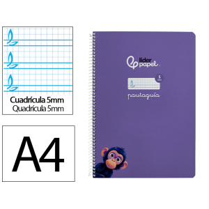 Cuaderno espiral liderpapel a4 pautaguia tapa blanda 80h 75gr cuadro pautado 5mm color lila